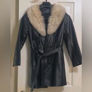 Vintage Black Leather Coat Size Small